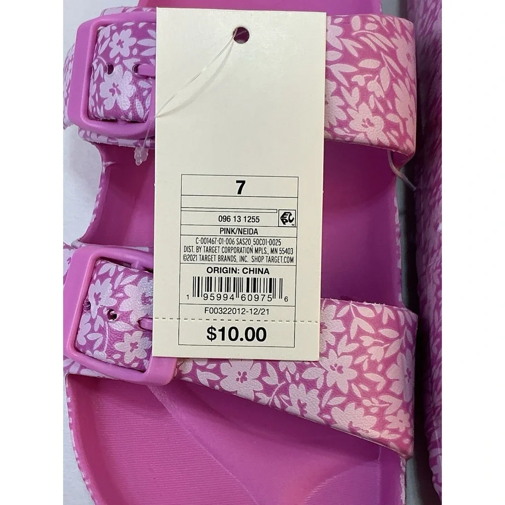 Shade & Shore Neida Two Band Slide Sandals Pink/Flower Women's Size 7 Beach Pool